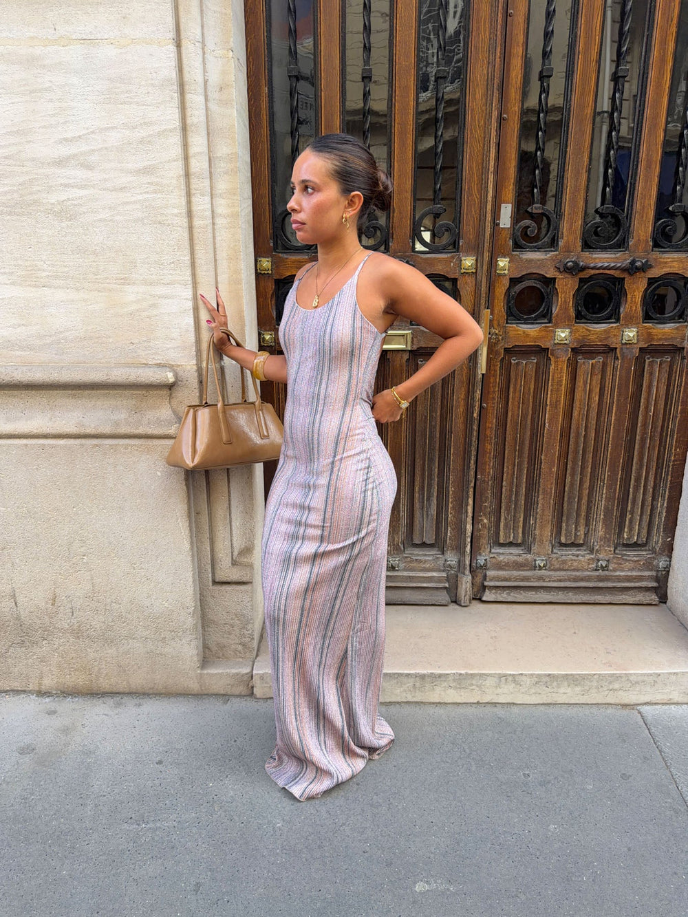 Evi kjole with stribes and glitter - Pink/brown