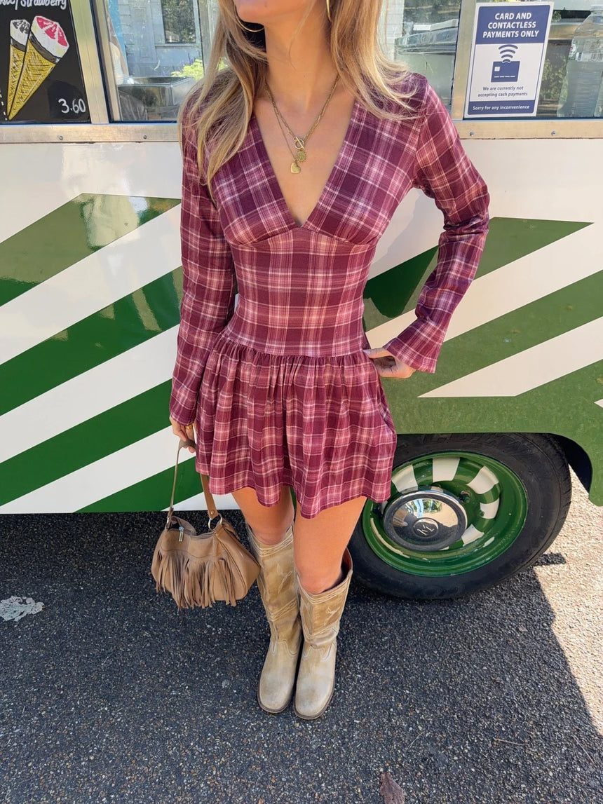 Malin Tomkins dress with checkers - Burgundy