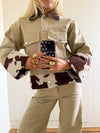 Suiva denim jacket with cow print - Beige/brown/white