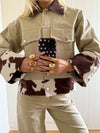Suiva denim jacket with cow print - Beige/brown/white