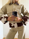 Suiva denim jacket with cow print - Beige/brown/white