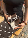 Nuvia cowhide purse with button – Brown/black/white