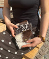Nuvia cowhide purse with button – Brown/black/white