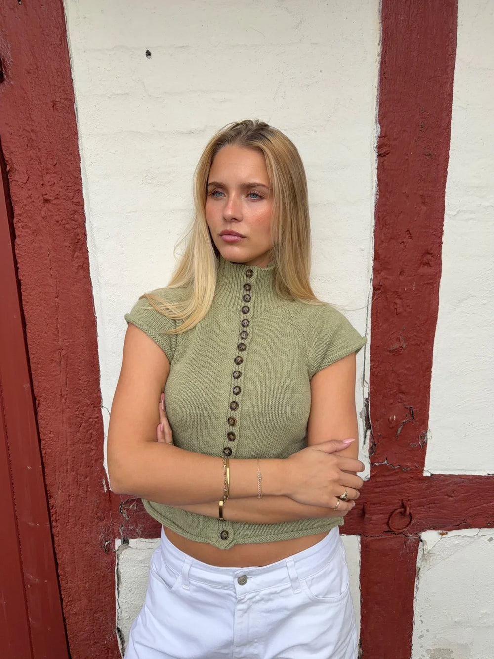 Biona short-sleeved knit blouse - Khaki