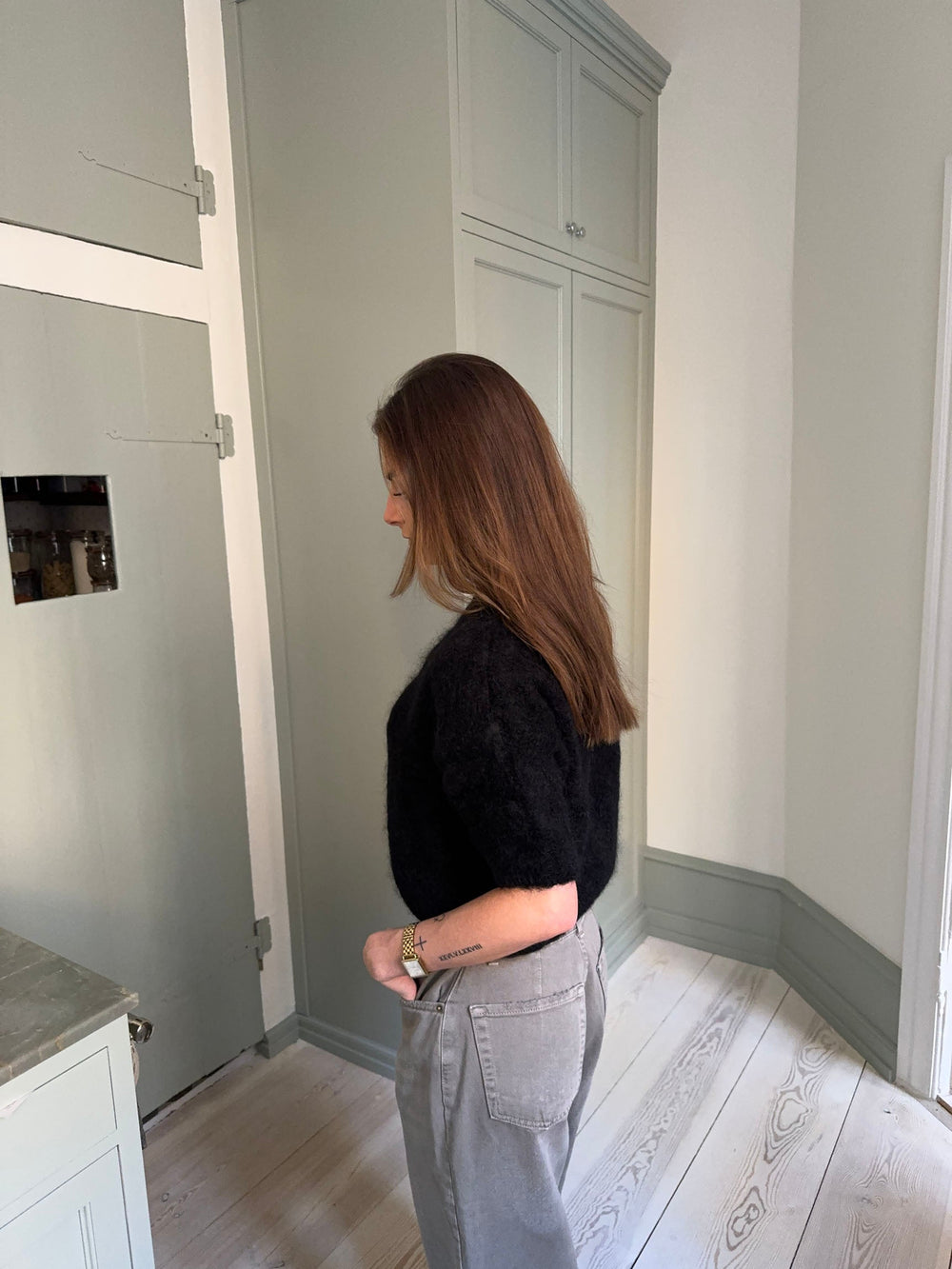 Olivia short-sleeved mohair cardigan - Black