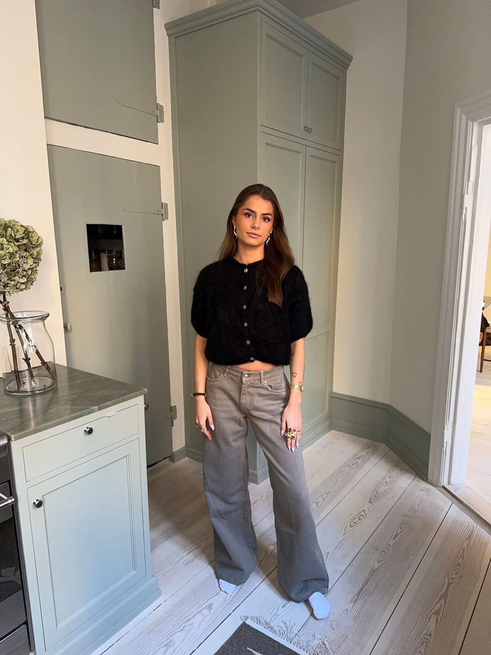 Olivia short-sleeved mohair cardigan - Black