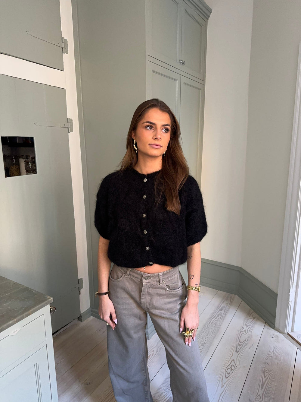 Olivia short-sleeved mohair cardigan - Black