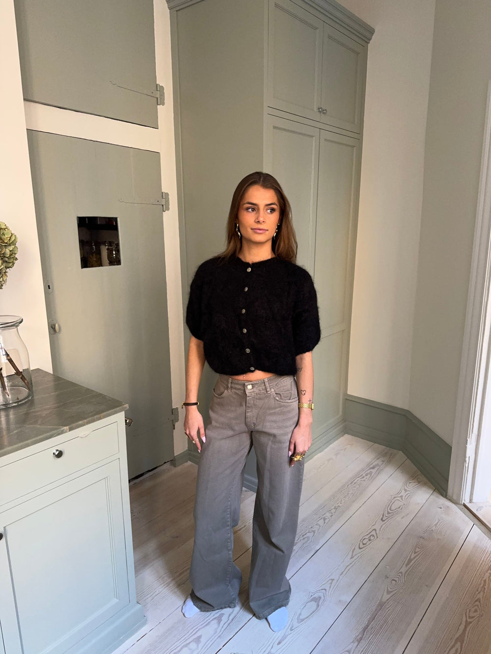 Olivia short-sleeved mohair cardigan - Black