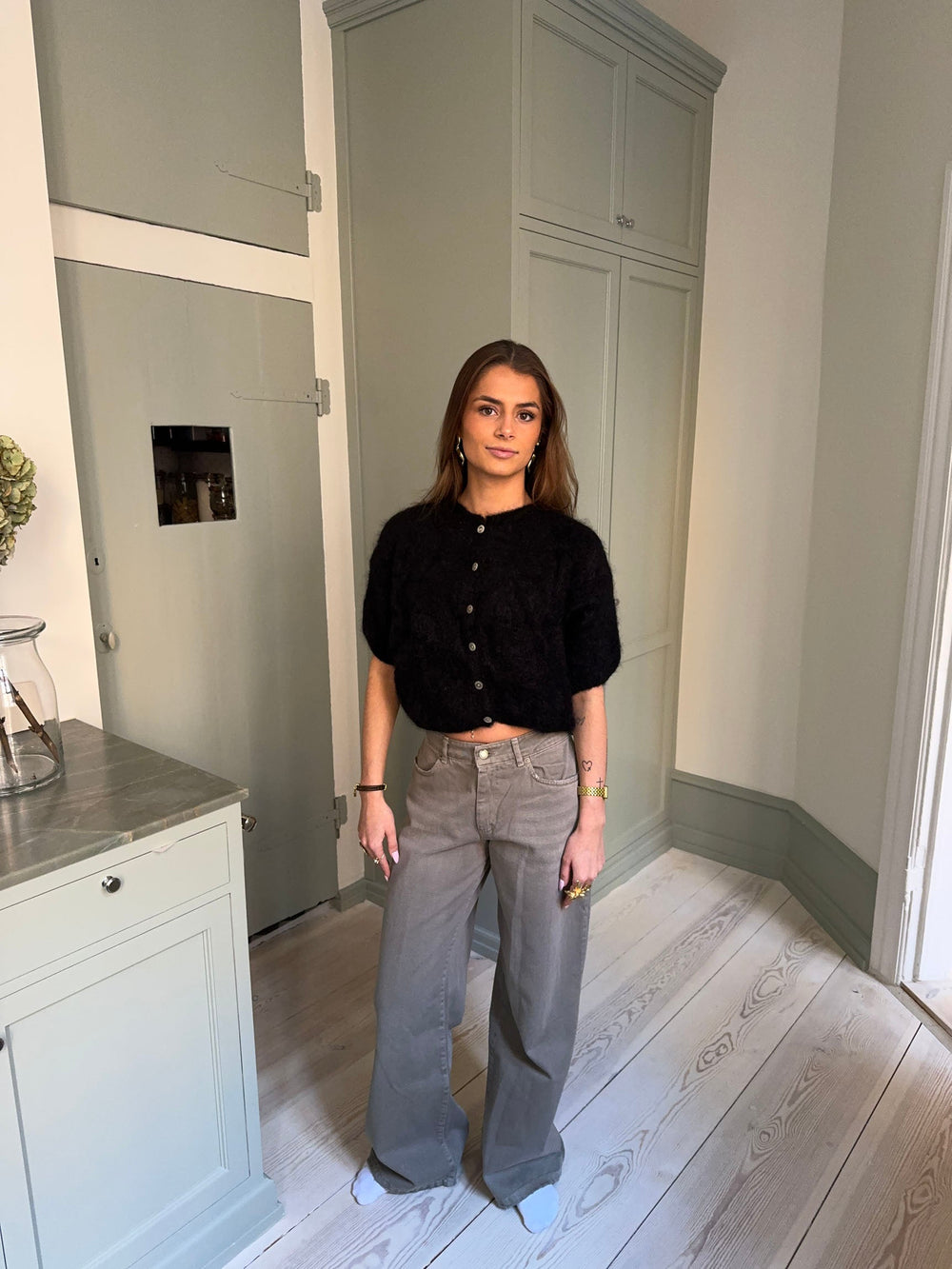 Olivia short-sleeved mohair cardigan - Black