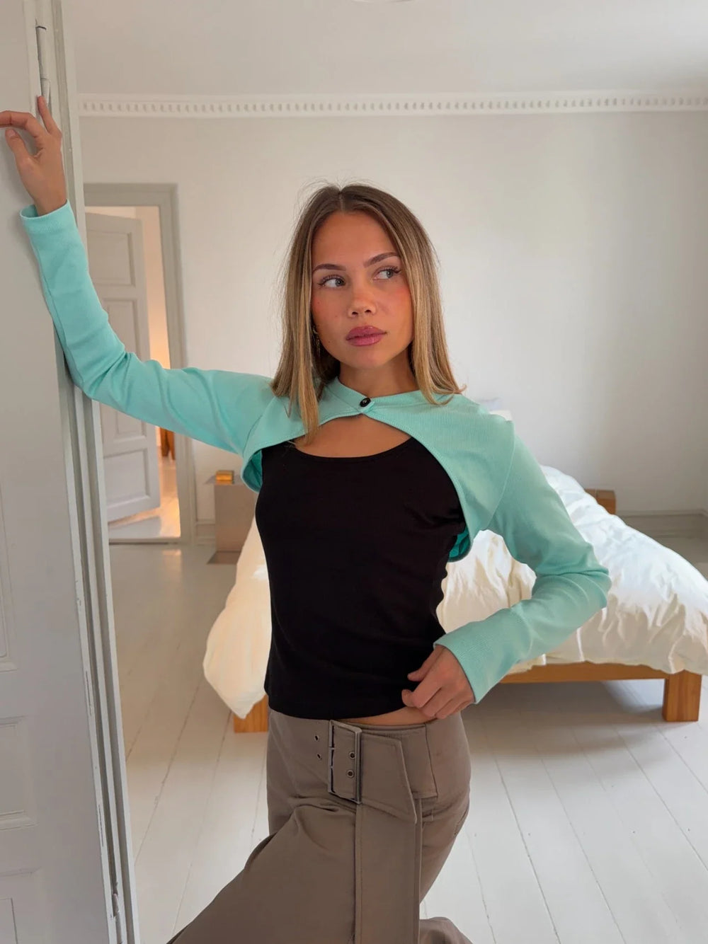 Tayla layered blouse - Black/turquoise