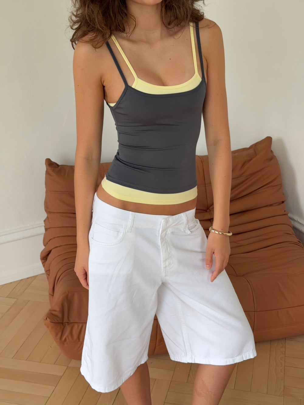 Ovelia layered top - Grey/yellow