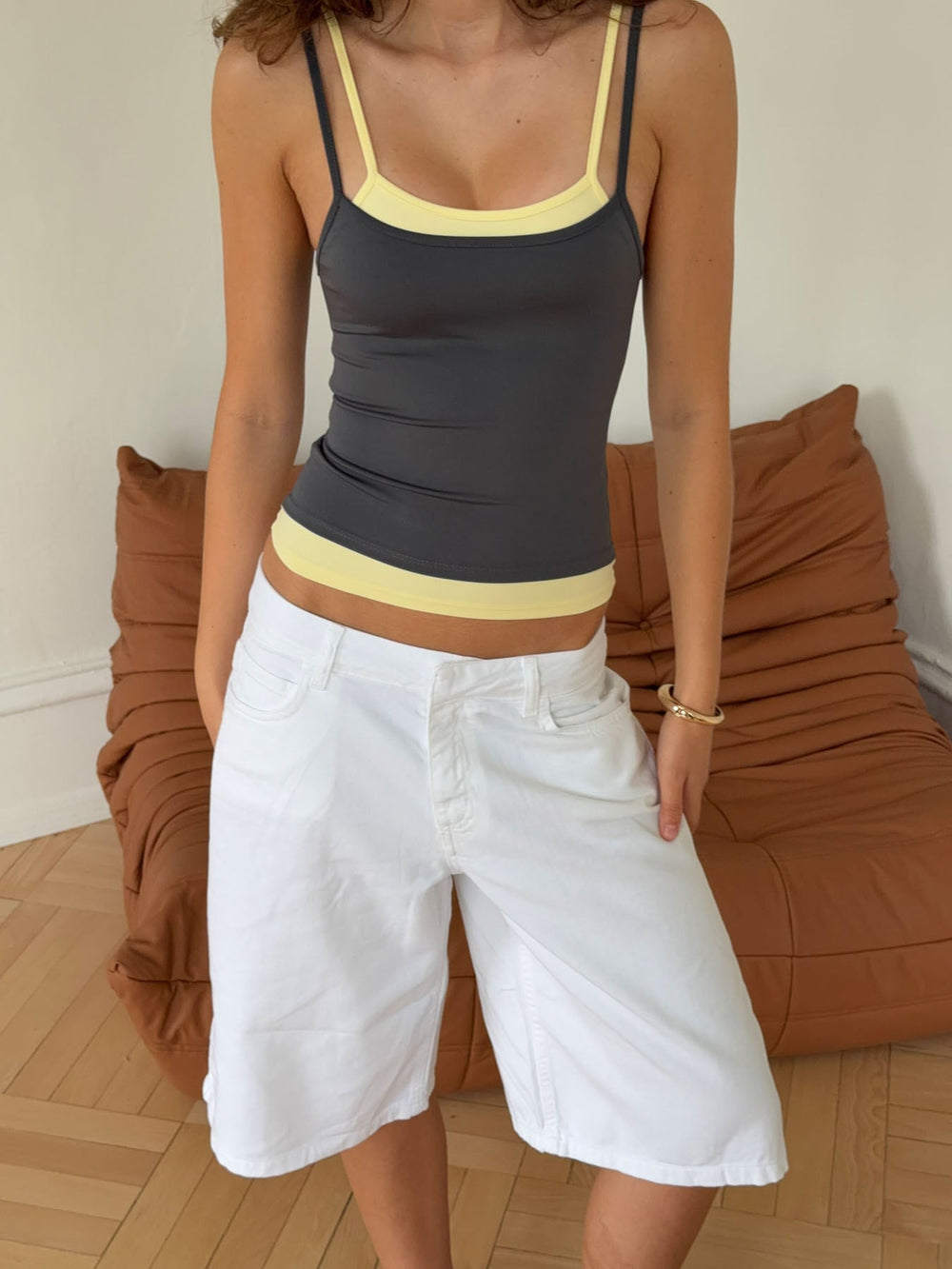 Ovelia layered top - Grey/yellow