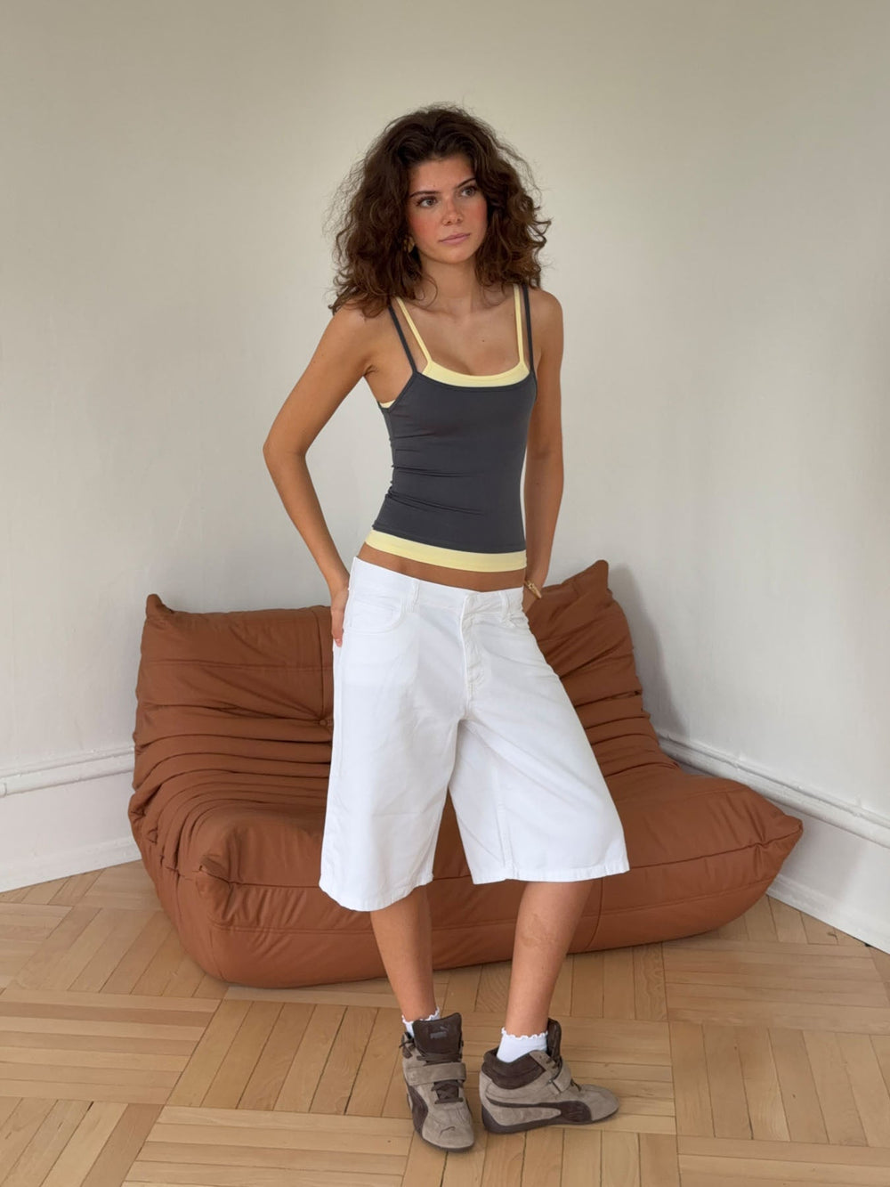 Ovelia layered top - Grey/yellow
