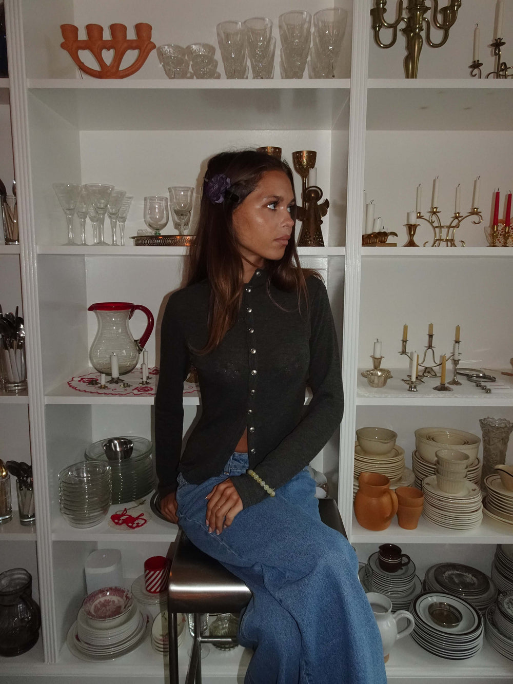 Leonora long-sleeved blouse - Grey