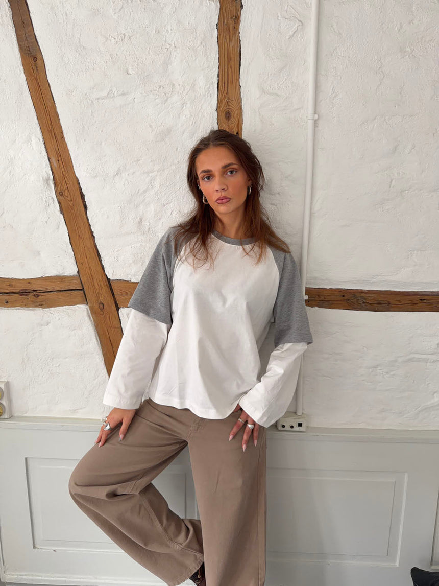 Blaine t-shirt with long sleeves – Grey/white