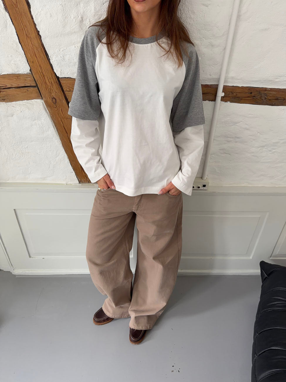 Blaine t-shirt with long sleeves – Grey/white