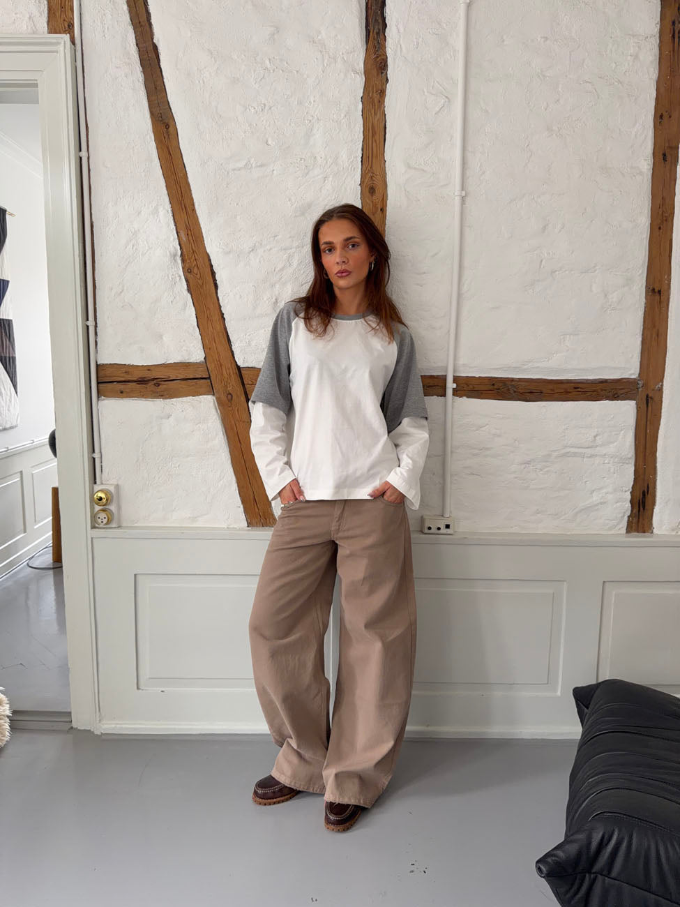 Blaine t-shirt with long sleeves – Grey/white