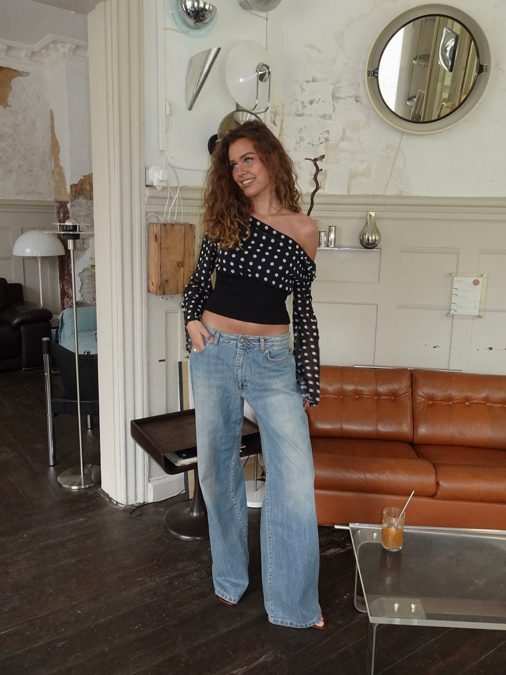 Kimmie long sleeved blouse with polka dots – Black/white