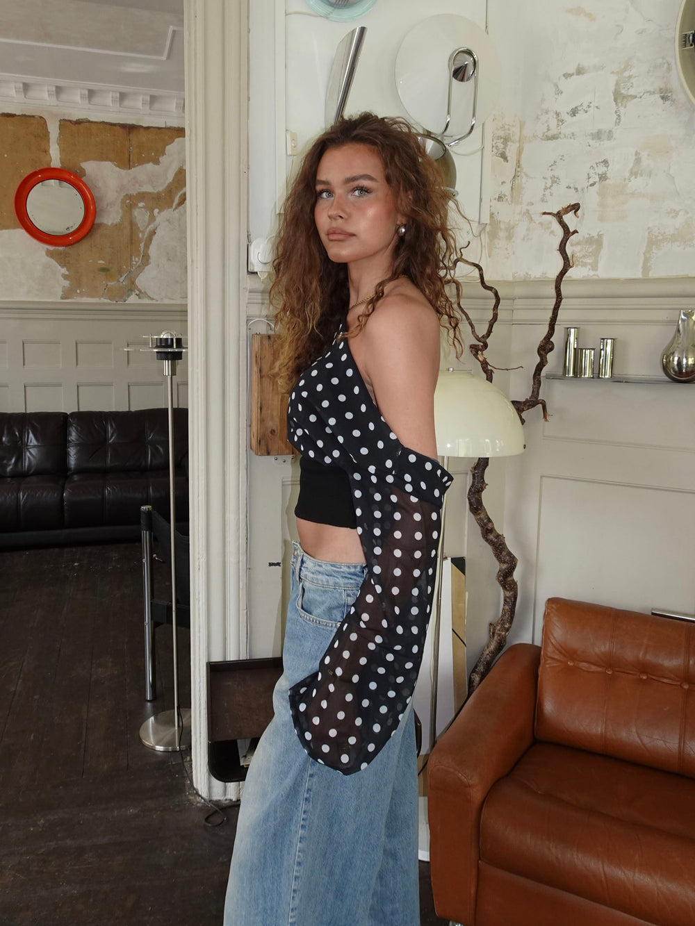 Kimmie long sleeved blouse with polka dots – Black/white