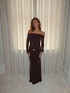 Lea long sleeve dress with gold detail - Brown