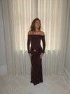 Lea long sleeve dress with gold detail - Brown