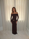 Lea long sleeve dress with gold detail - Brown
