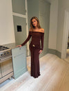 Lea long sleeve dress with gold detail - Brown