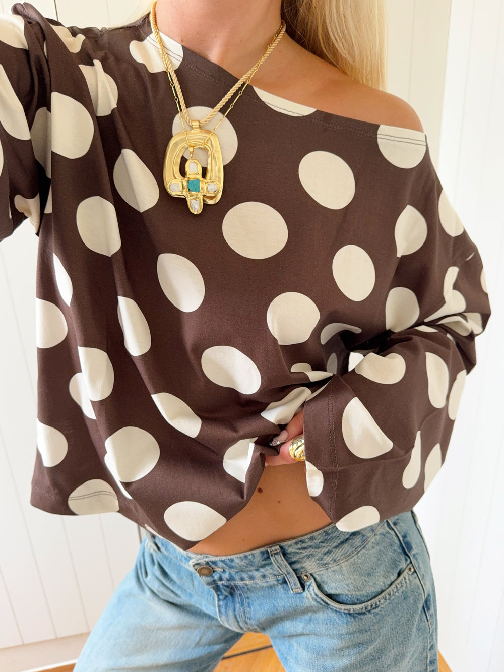 Scandivv blouse with polka dots - Brown/off white