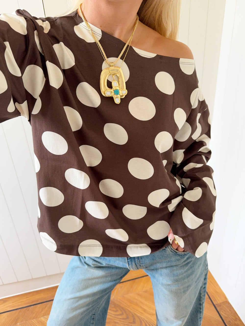 Scandivv blouse with polka dots - Brown/off white