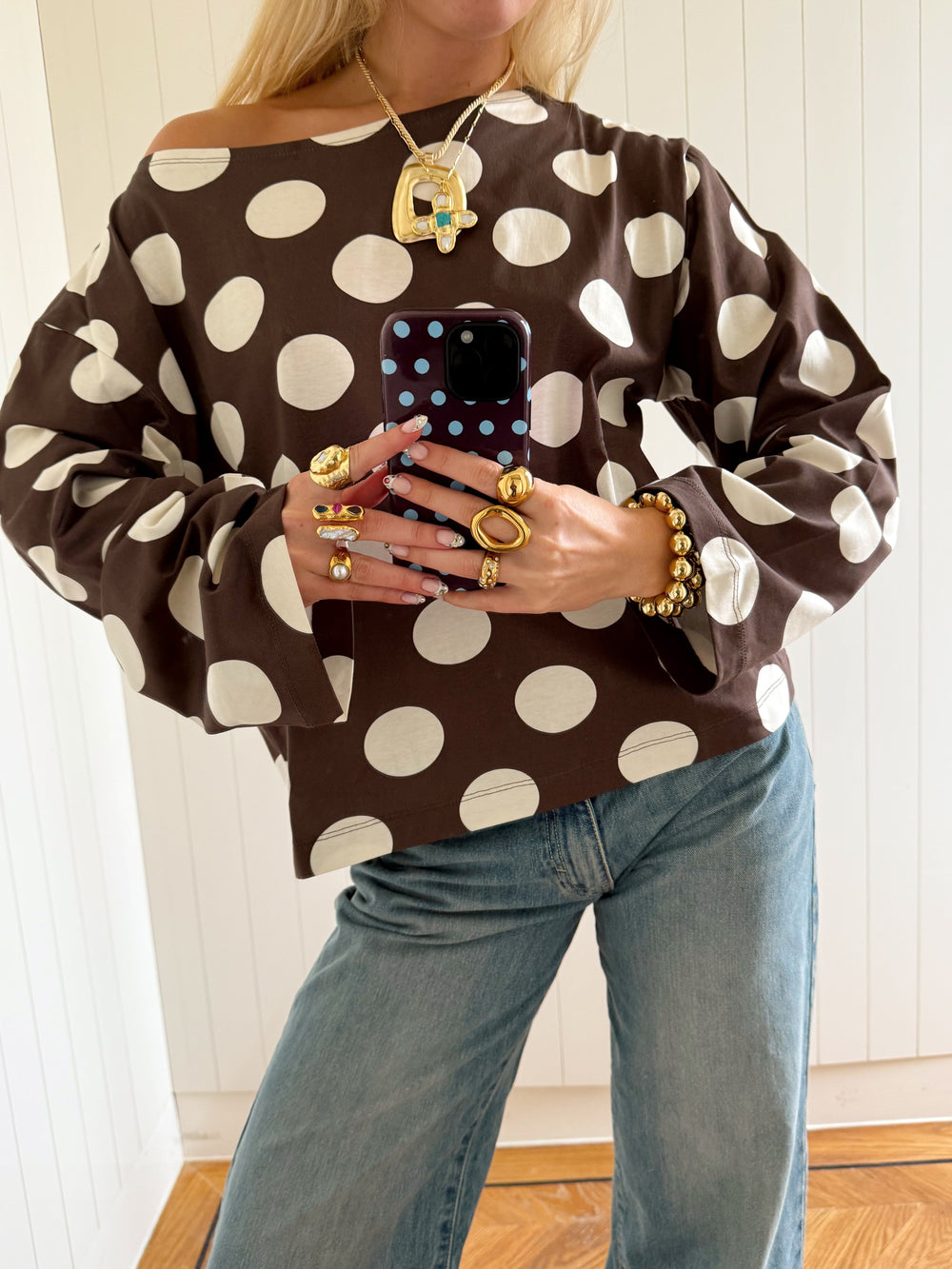 Scandivv blouse with polka dots - Brown/off white