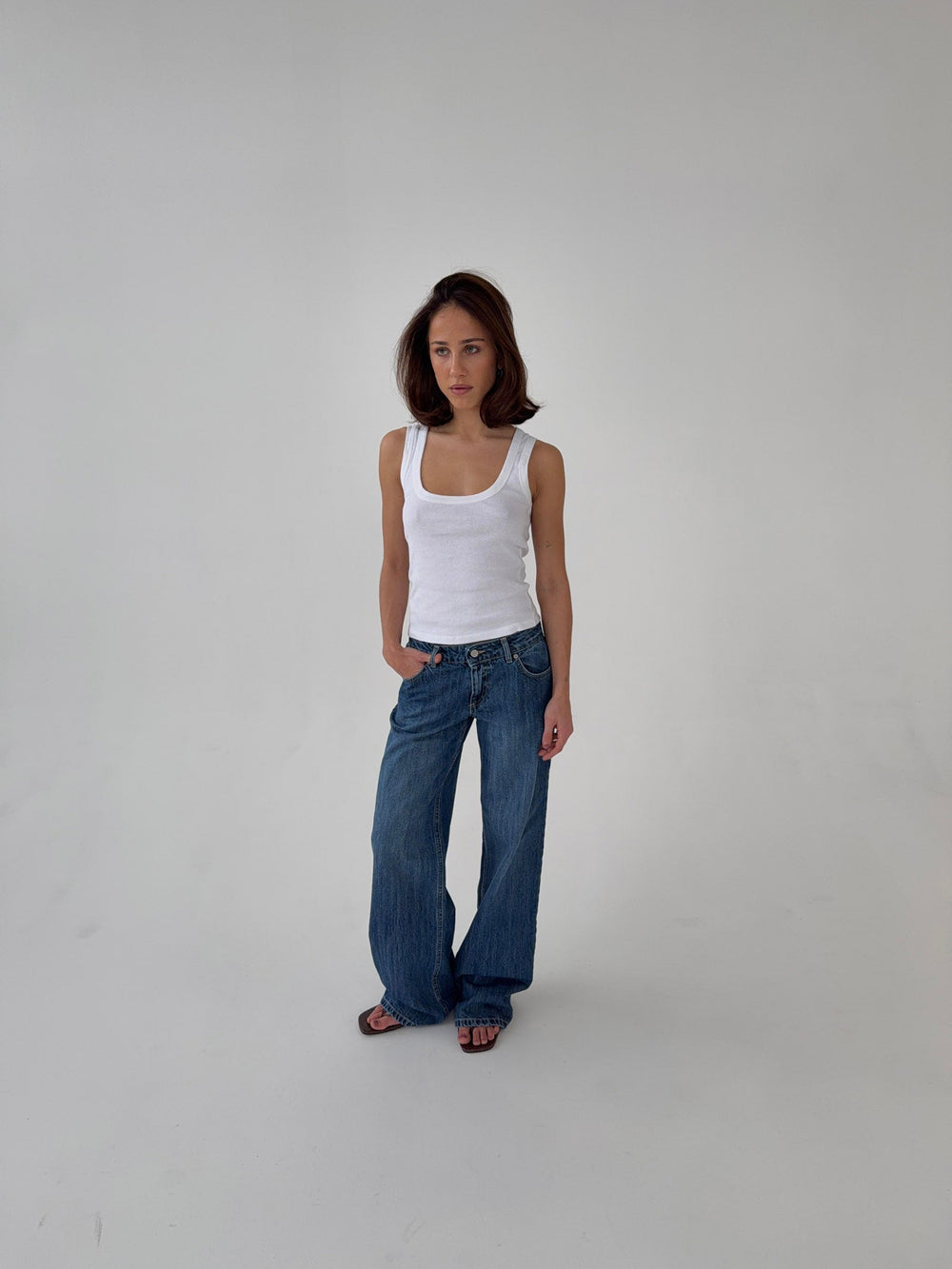 Floraline low waisted jeans - Blue denim