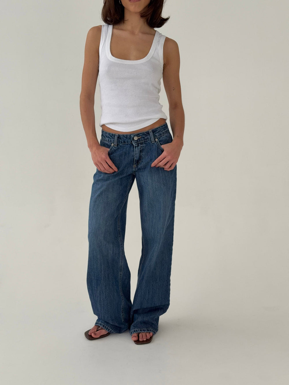 Floraline low waisted jeans - Blue denim