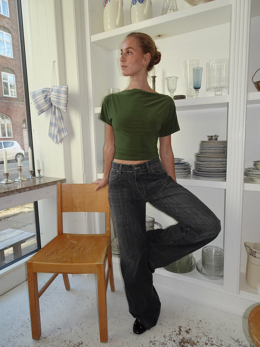 Alaia low-waisted jeans with lightning detail - Grey denim