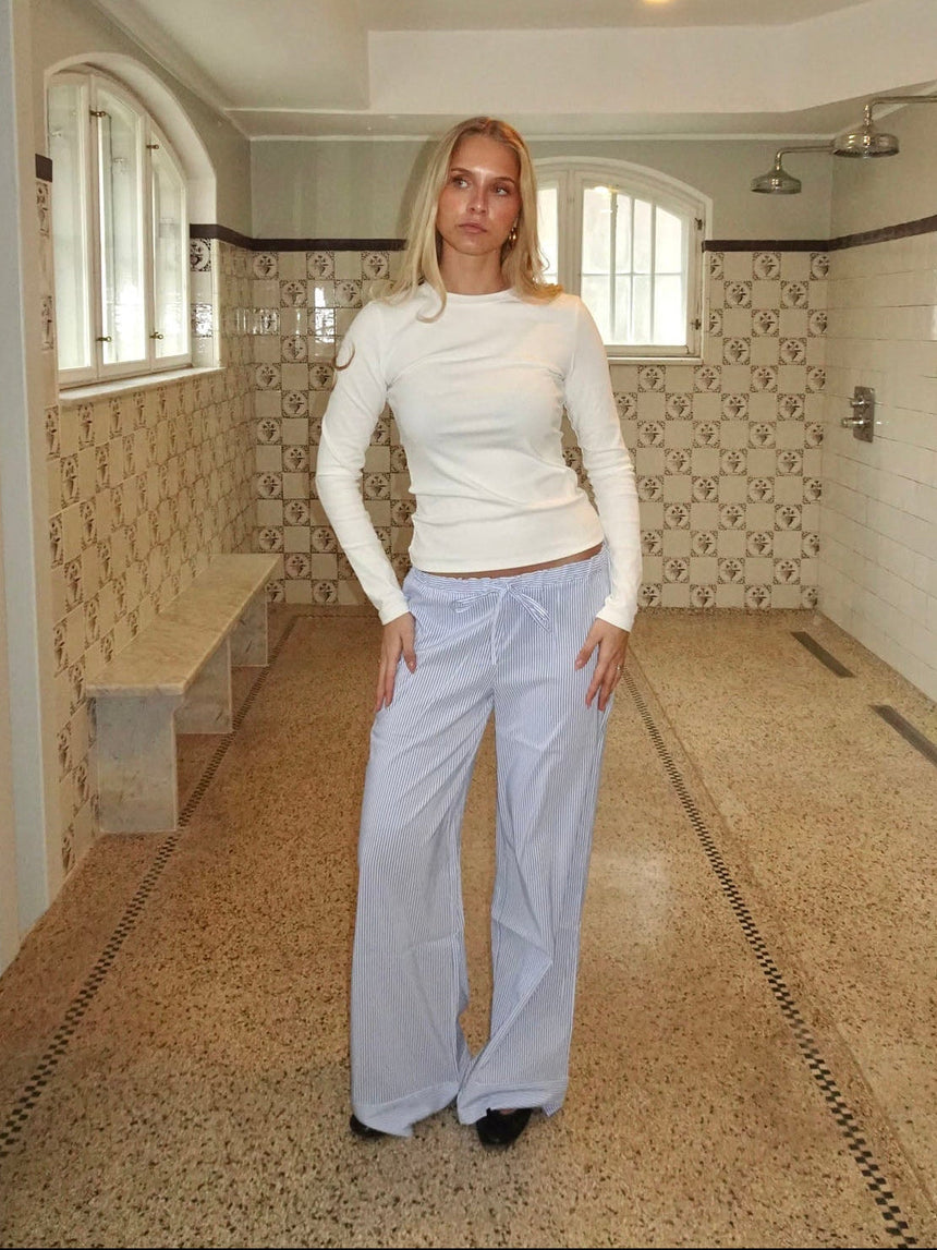 Adina low-waist pants with stripes - Blue