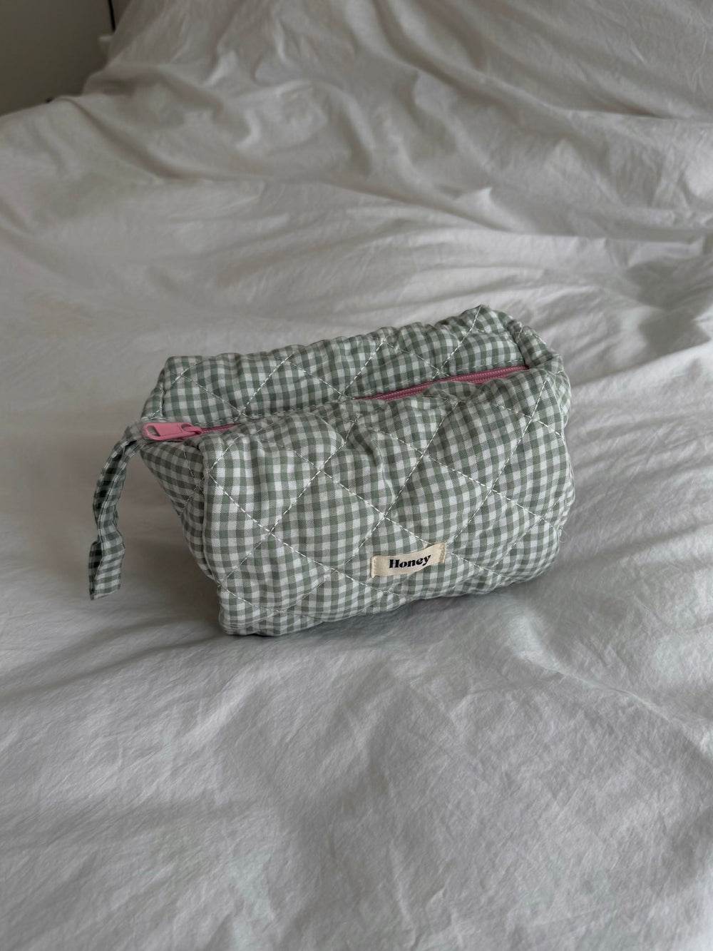 Honey small toiletry bag – White/green checkers
