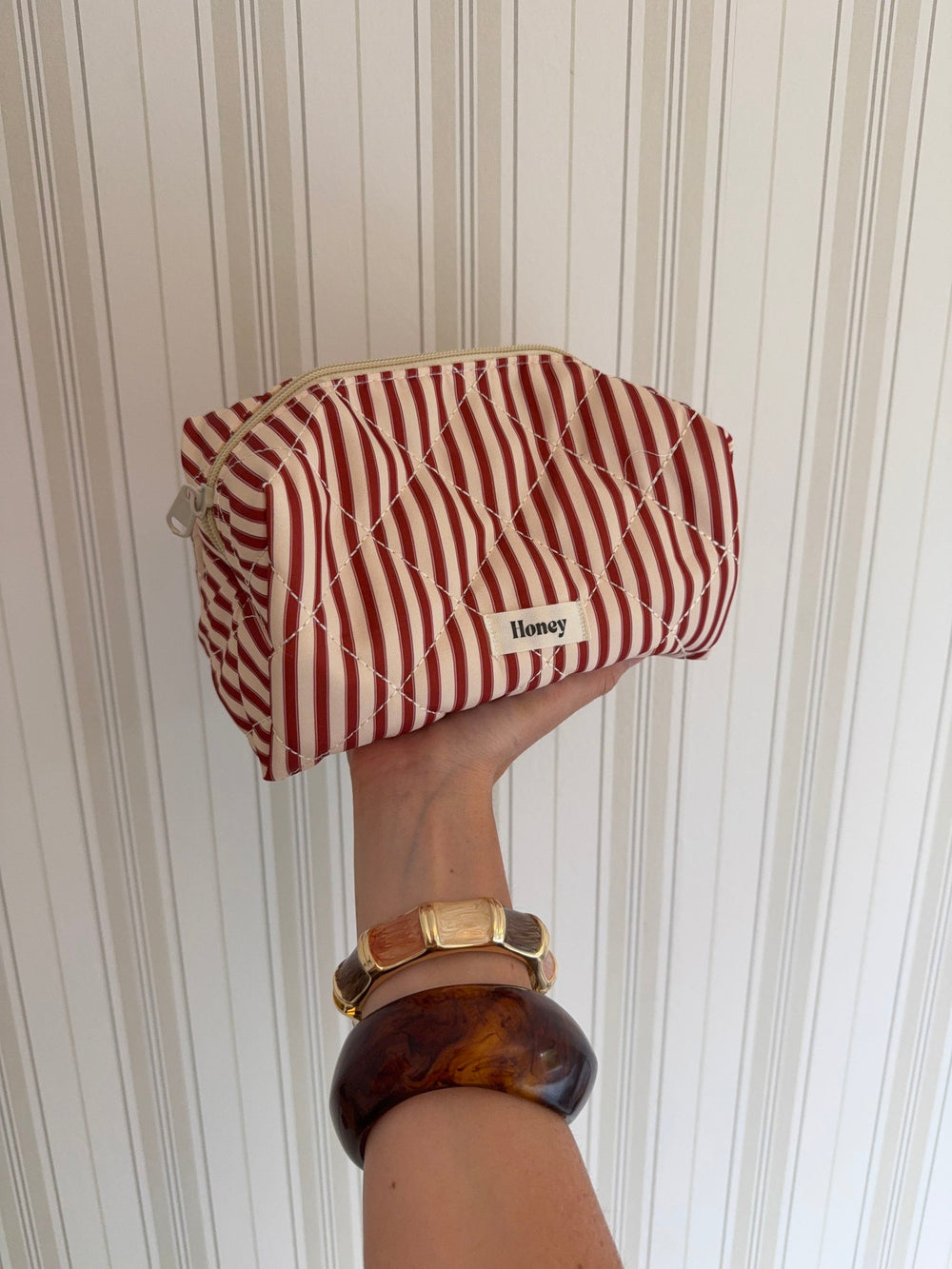 Honey small toiletry bag – Red/beige stripes