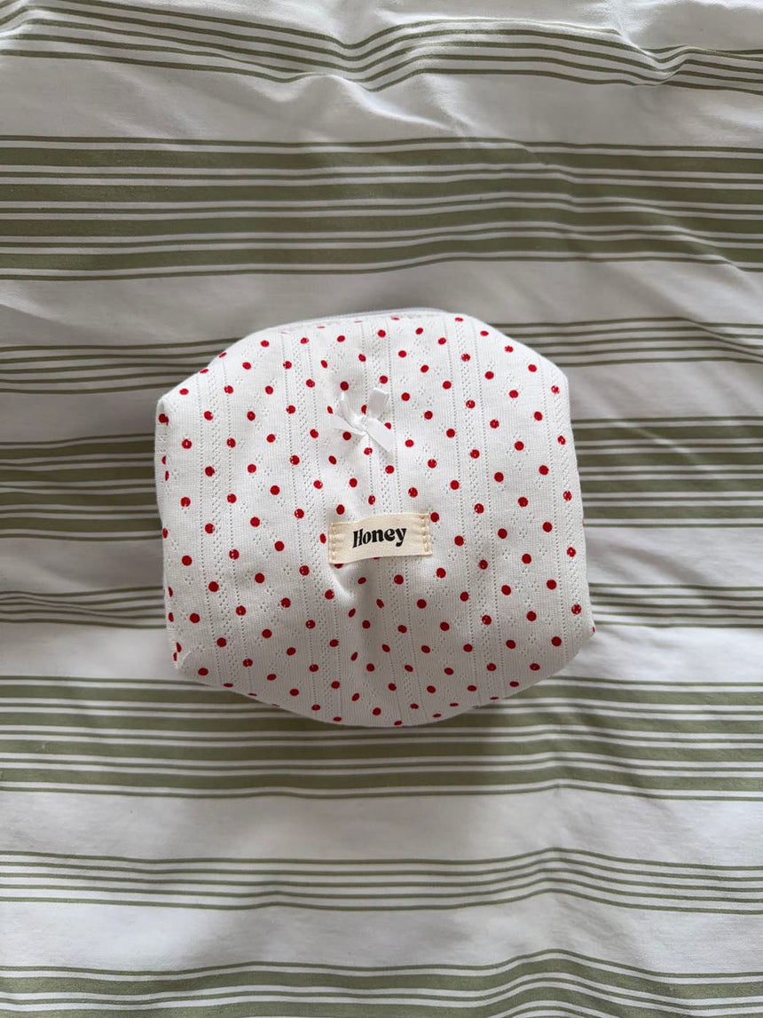 Honey small toiletry bag with polka dots – White/red