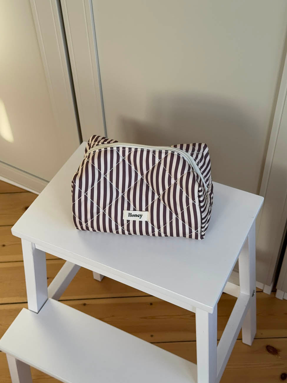 Honey large toiletry bag with stripes - Beige/brown