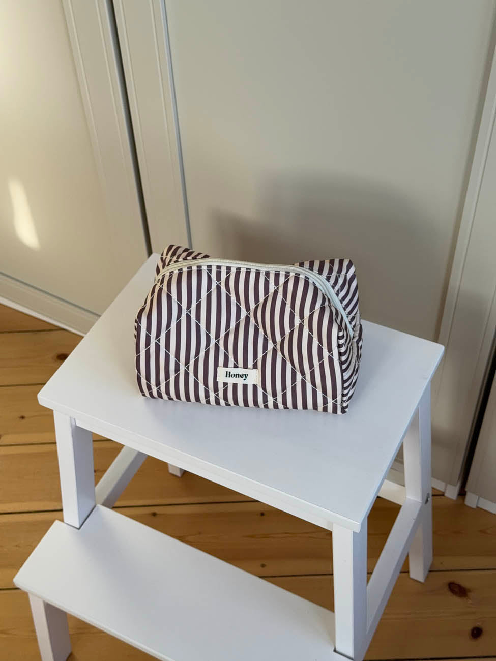 Honey large toiletry bag with stripes - Beige/brown
