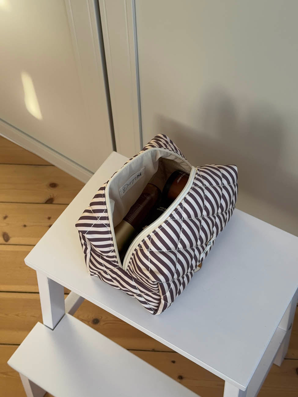 Honey large toiletry bag with stripes - Beige/brown