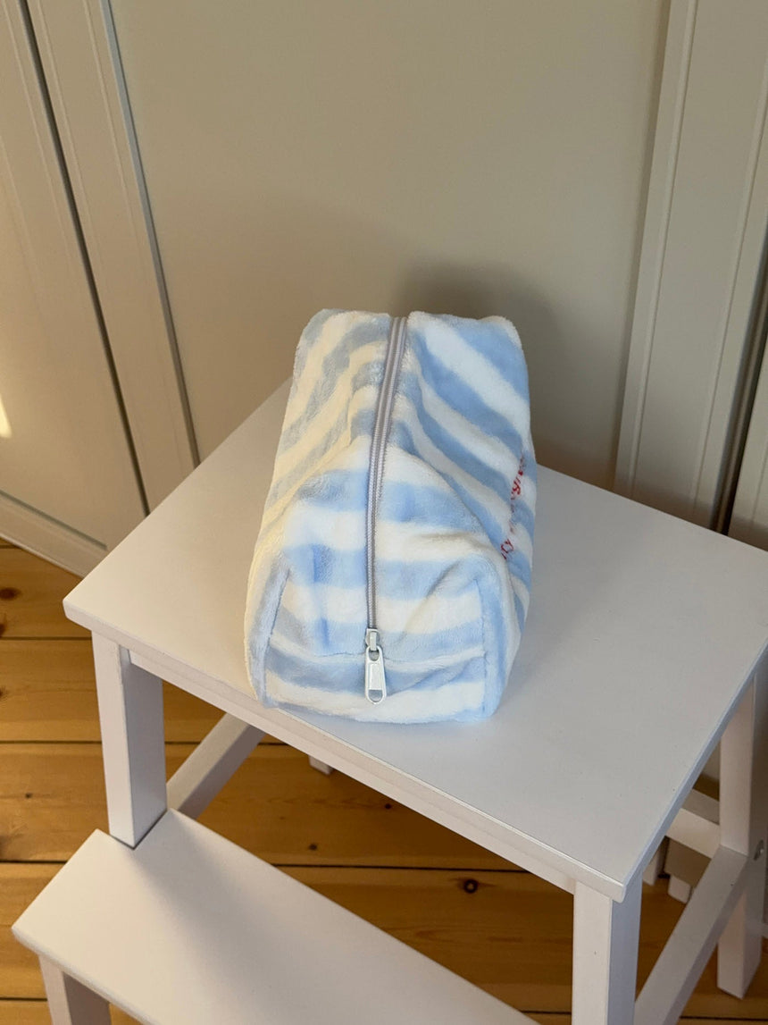 Honey small toiletry bag with stripes – White/blue