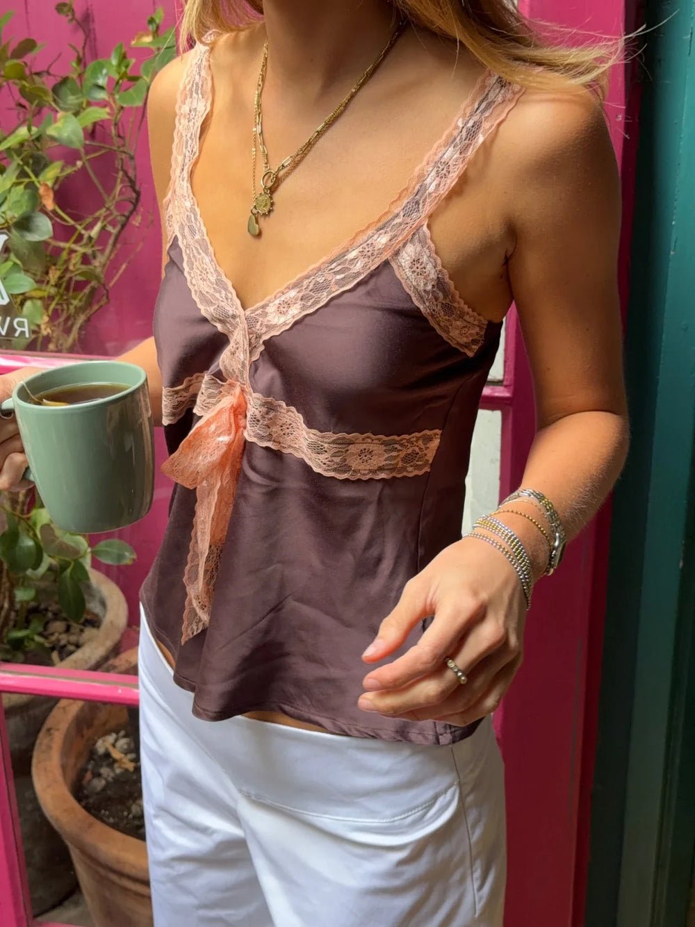 Malin Tomkings top - Brown/coral
