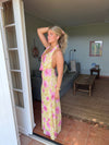 Columbine maxi dress - Yellow with pink flowers