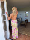 Columbine maxi dress - Yellow with pink flowers