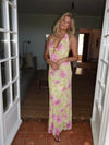 Columbine maxi dress - Yellow with pink flowers