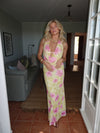 Columbine maxi dress - Yellow with pink flowers