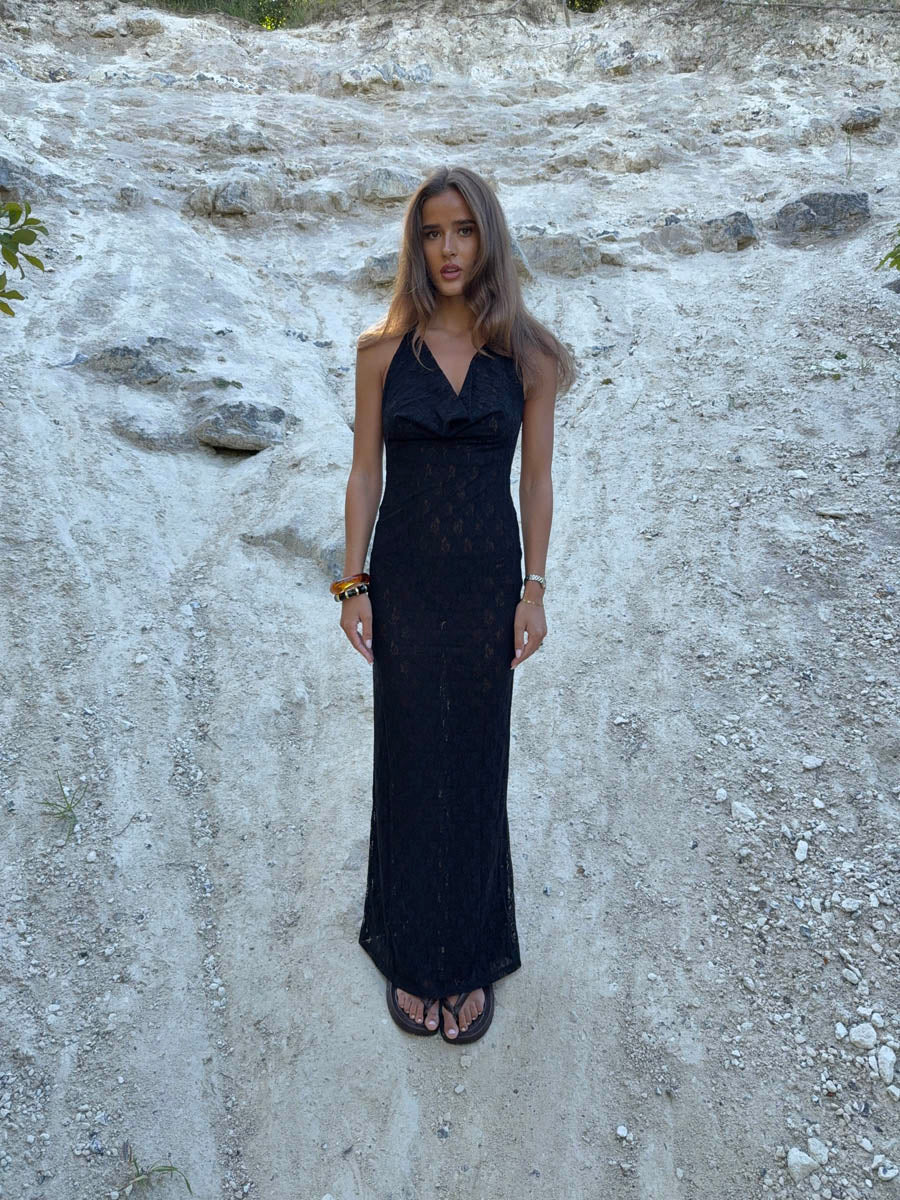 Sesia maxi dress with lace - Black