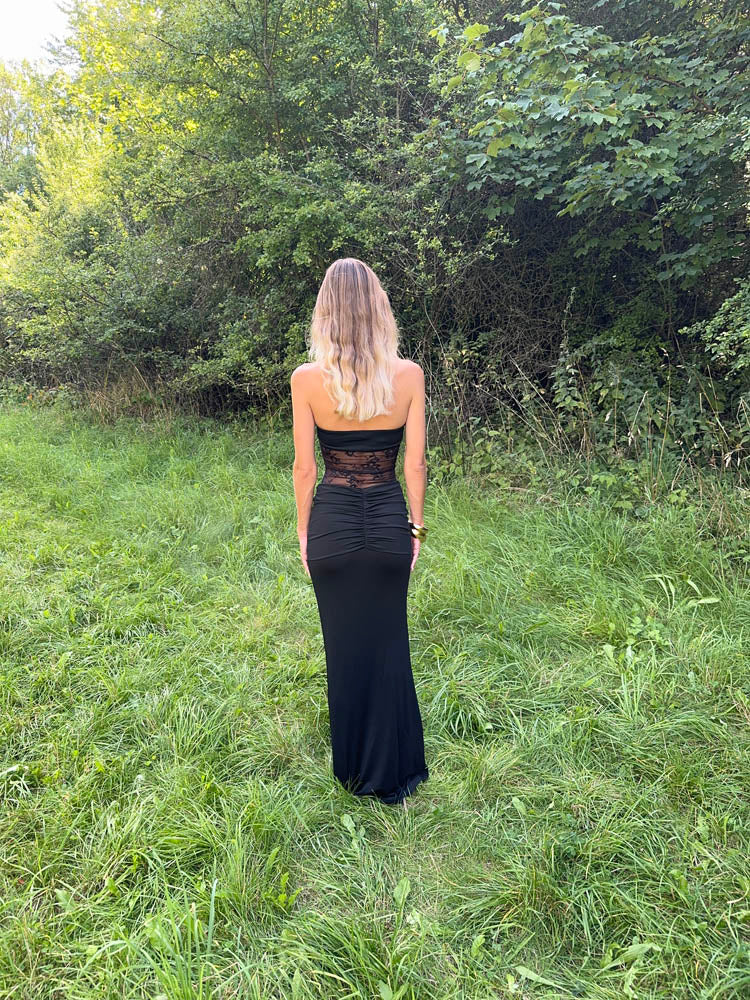 Saxo maxi dress with lace – Black