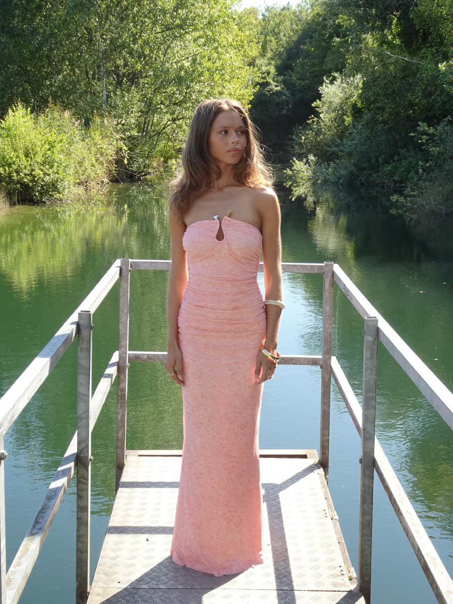 Darcy Maxi Dress with Pattern – Pink