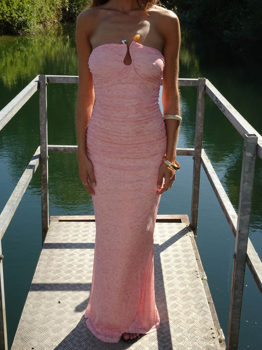 Darcy Maxi Dress with Pattern – Pink